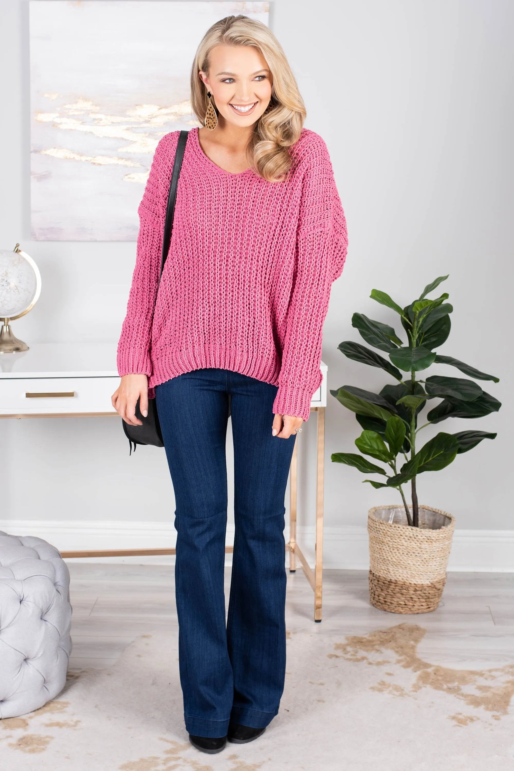 The Look Mauve Pink Chenille Sweater