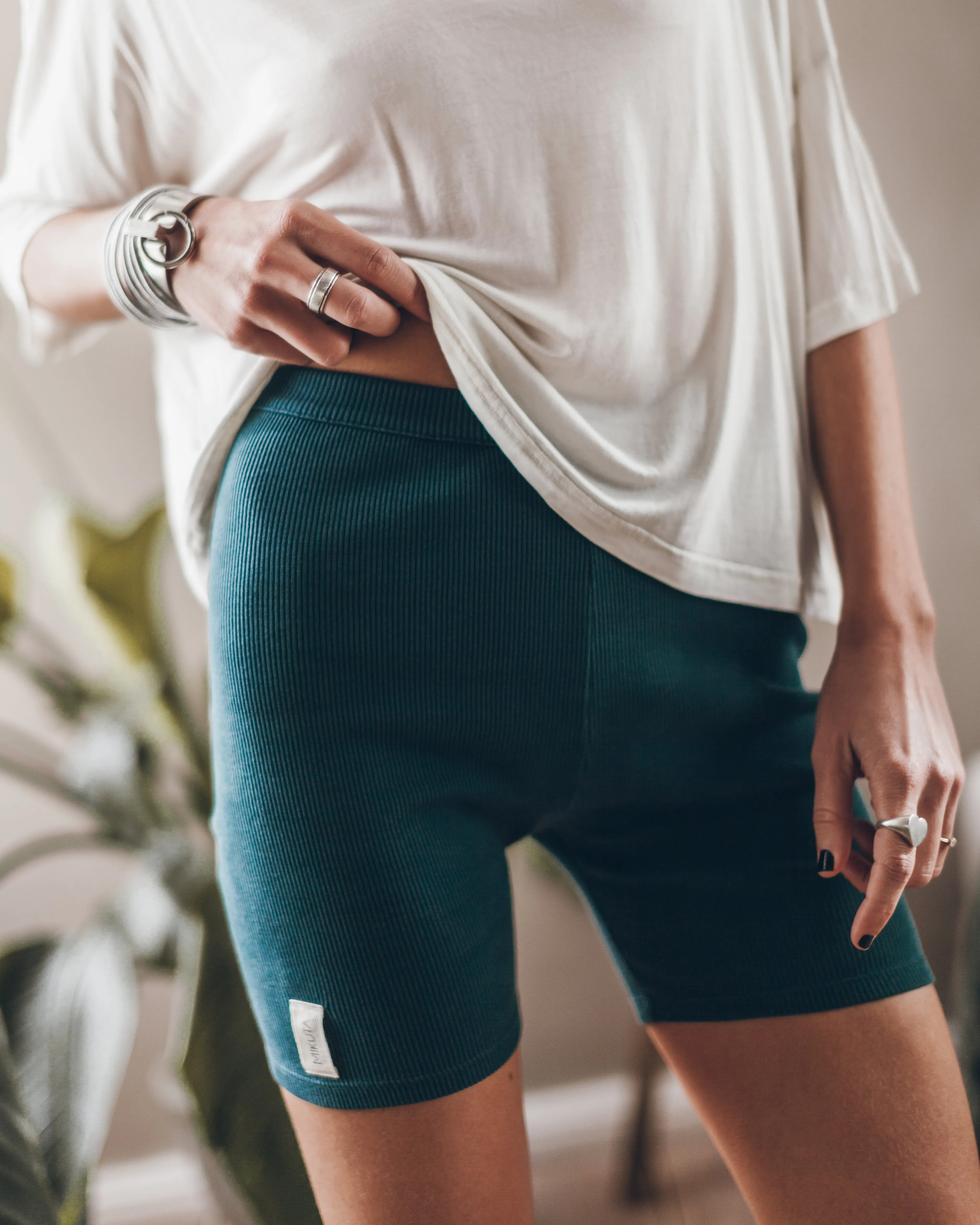 The Teal Ribbed Biker Shorts