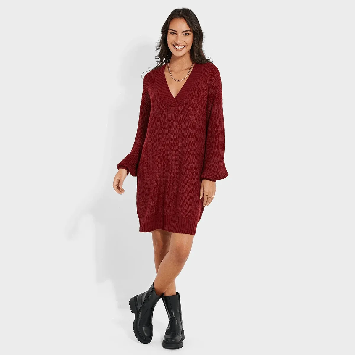 Threadbare Ladies Knitted V Neck Dress