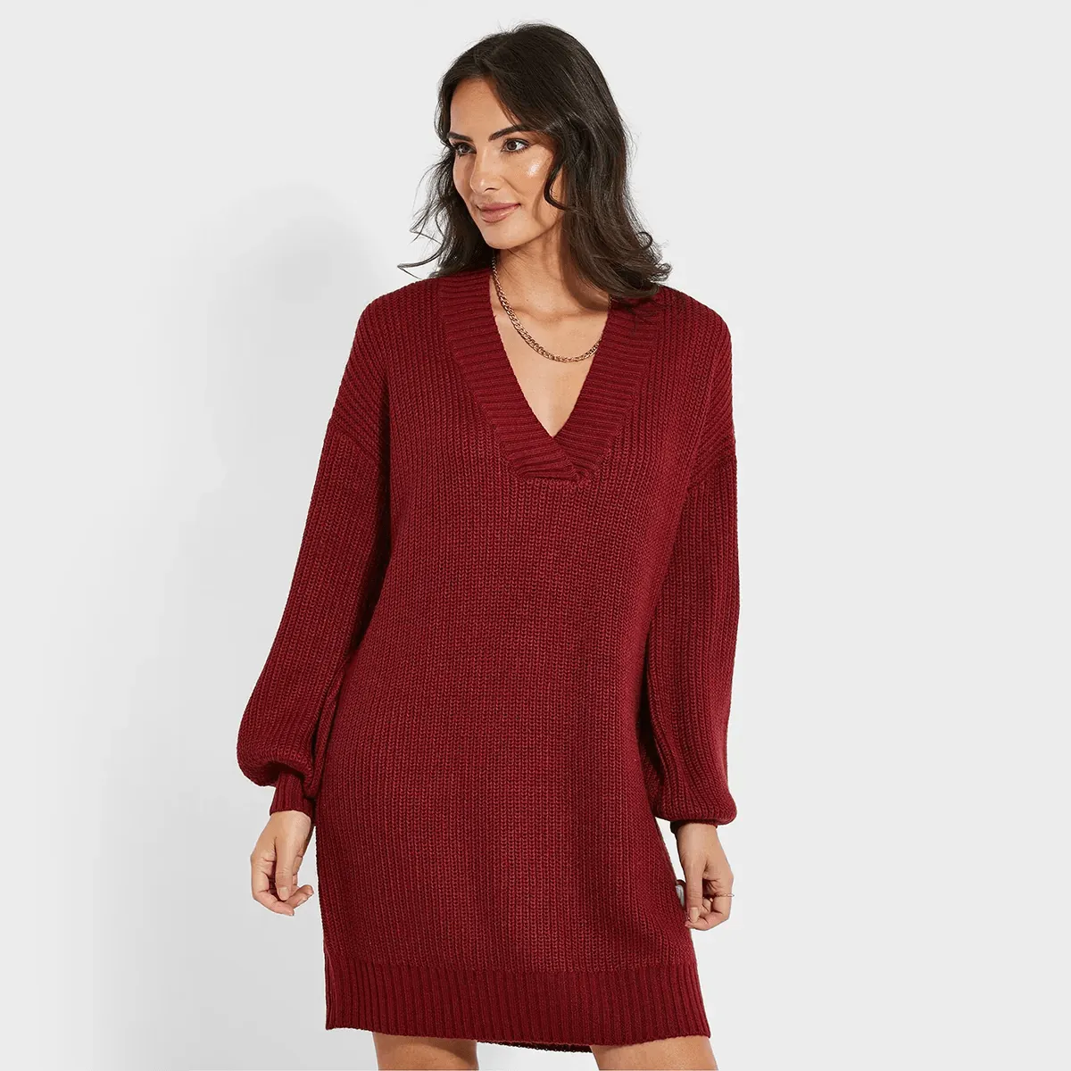 Threadbare Ladies Knitted V Neck Dress