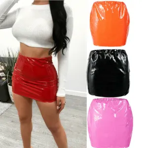 Trendy Latex leather mini skirt