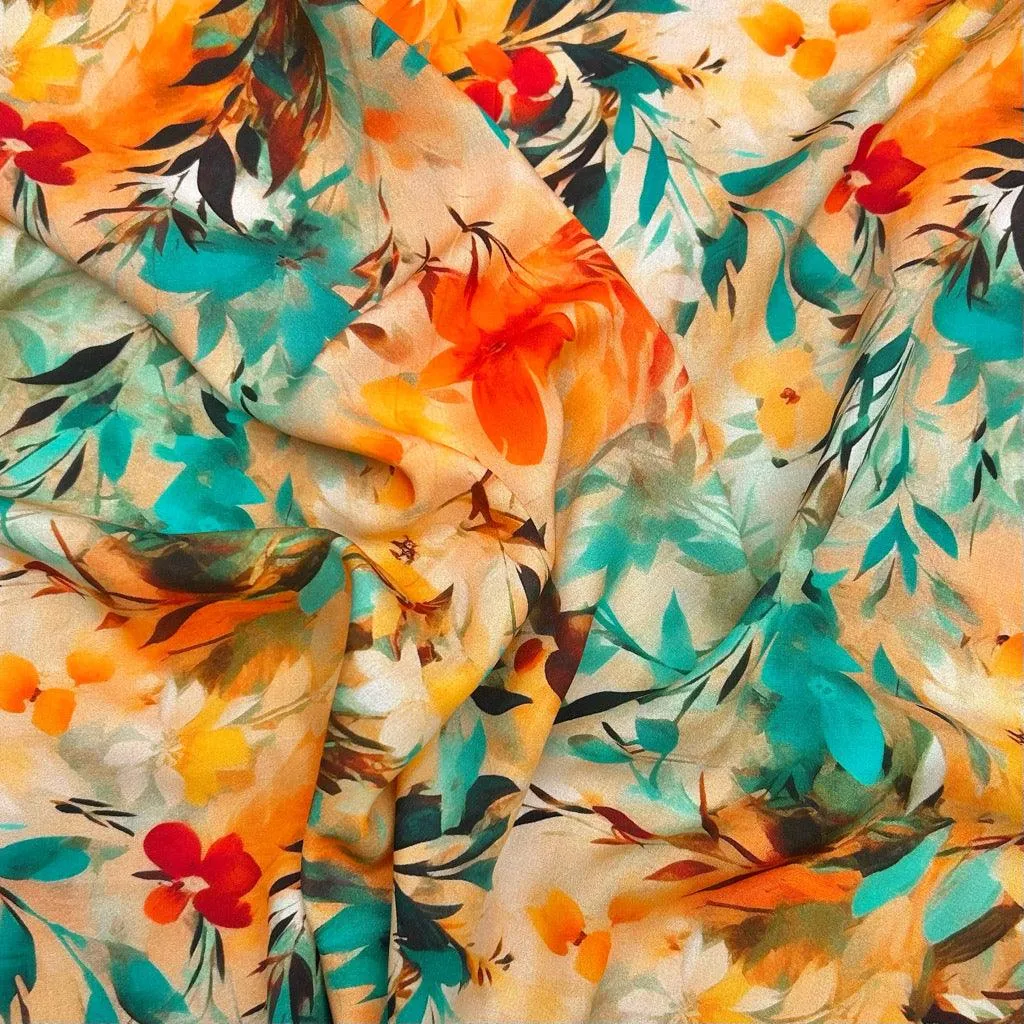 Warm Tropical Jungle Viscose Challis Fabric