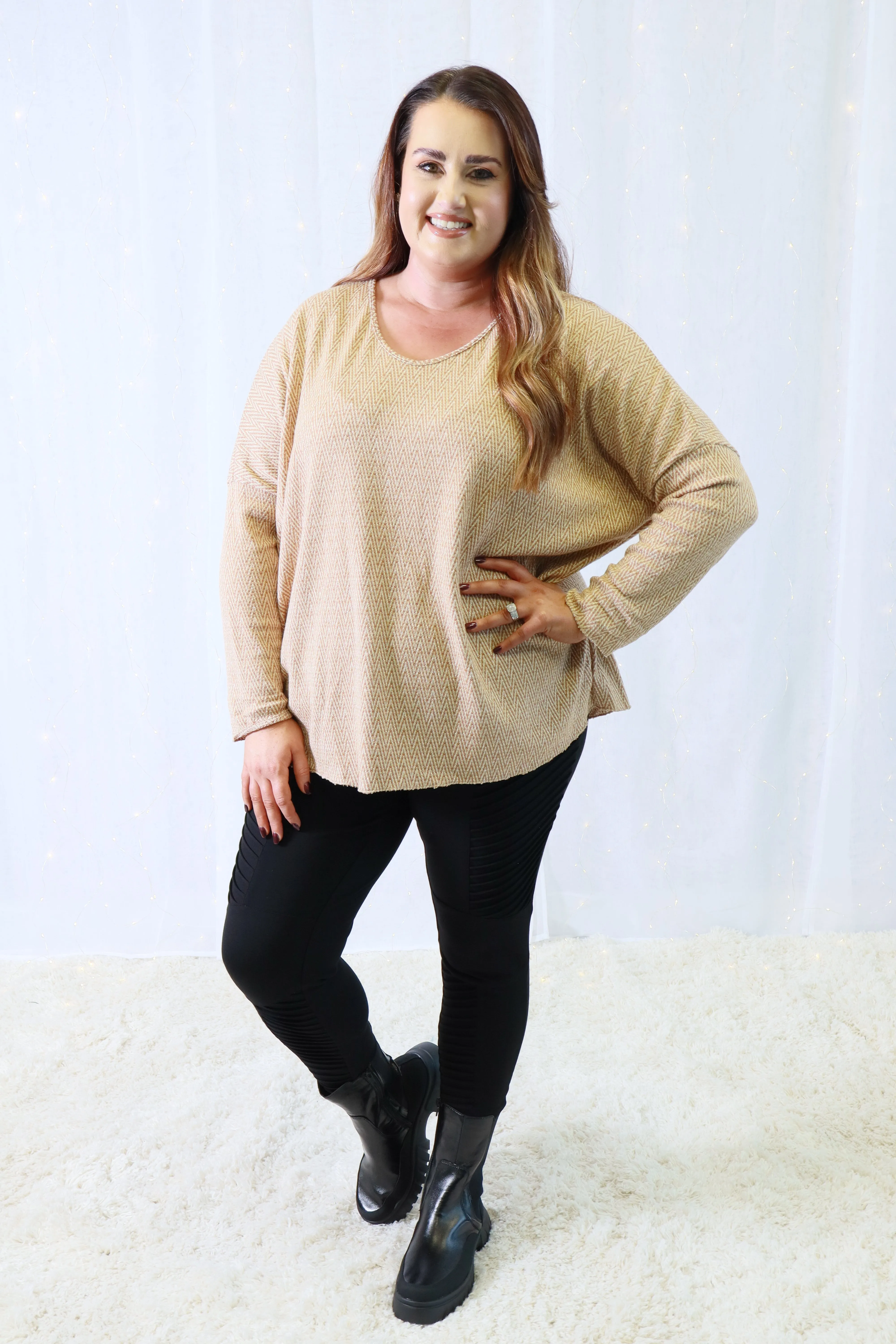 Whitney Glitter Top in Beige