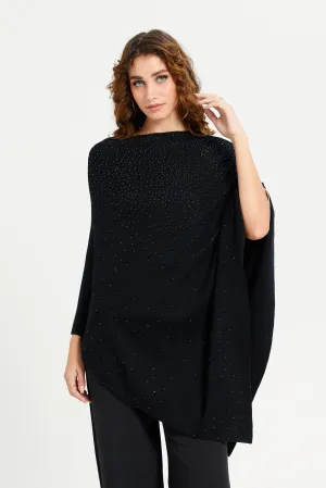 Women Black Asymmetrical Crew Neck Pullover