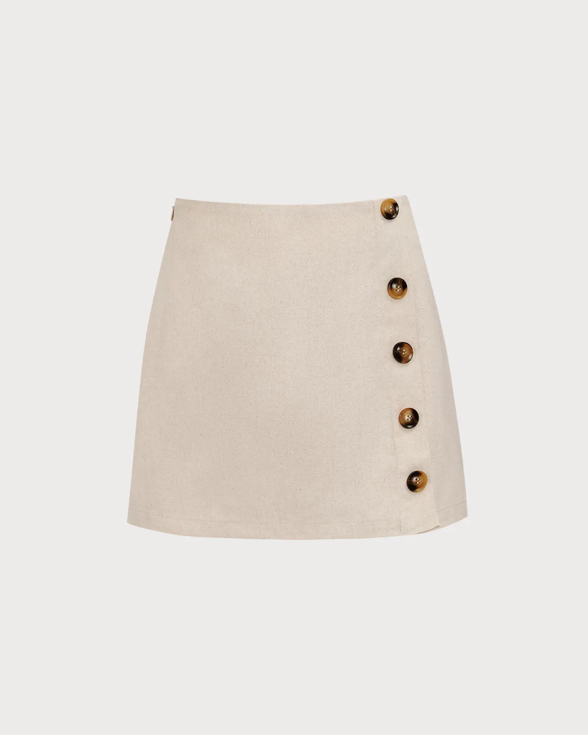 Women's Beige High-Waisted Cotton Button Mini Skirt