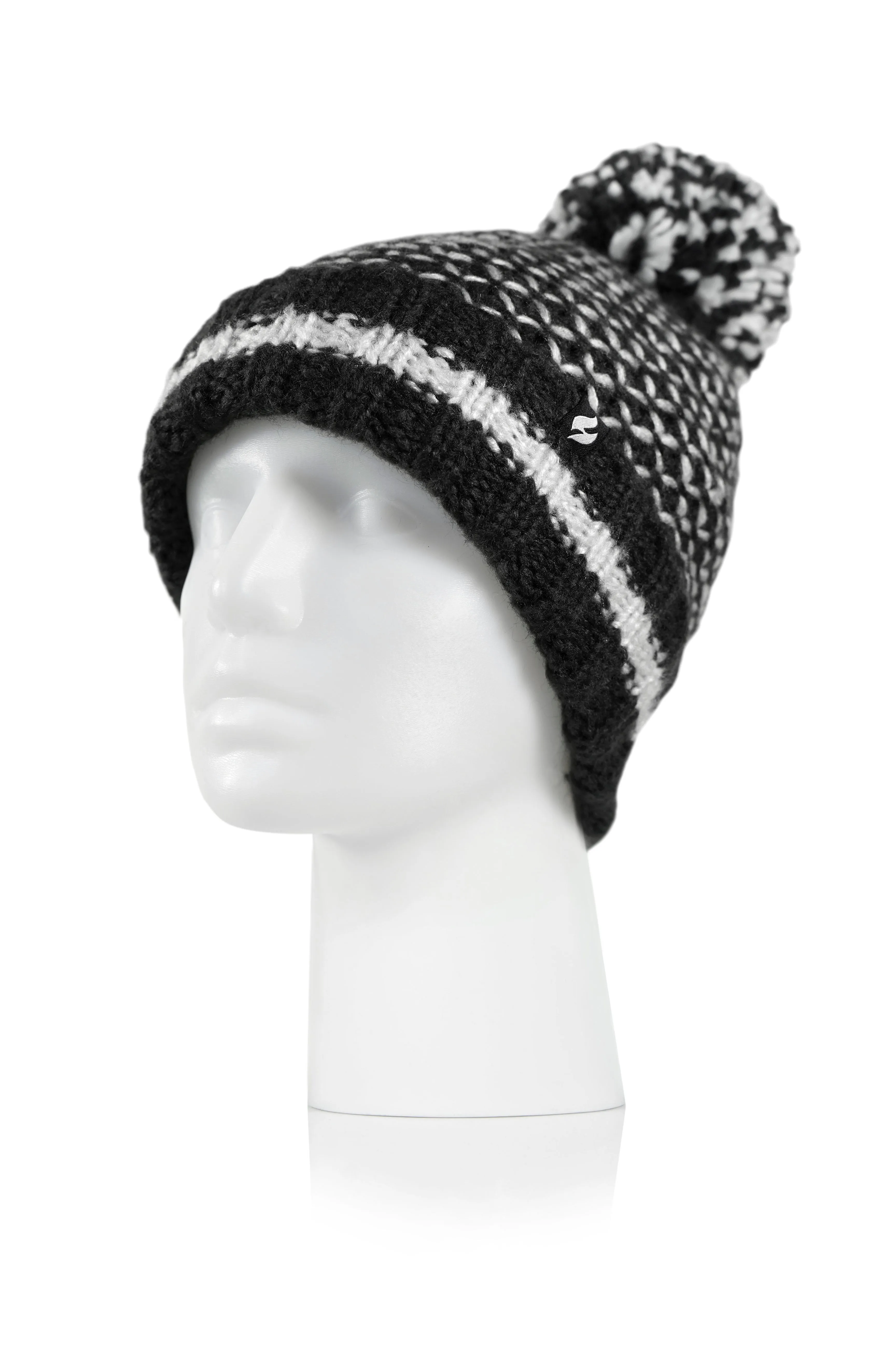 Women's Lyon Textured Knit Roll Up Hat With Pom Pom