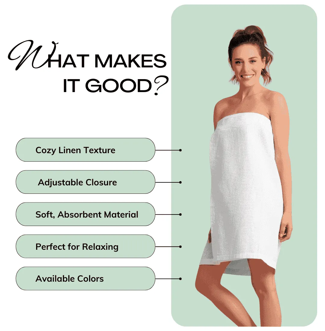 Women's Waffle Body Wrap, Lightweight Cotton Turkish & Comfortable, (White)